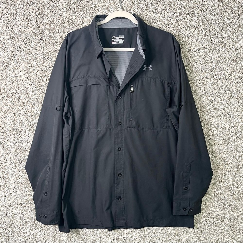 Under Armour Shirt‎ Men’s XL HeatGear Black Flats Guide II Loose Fit Button Down